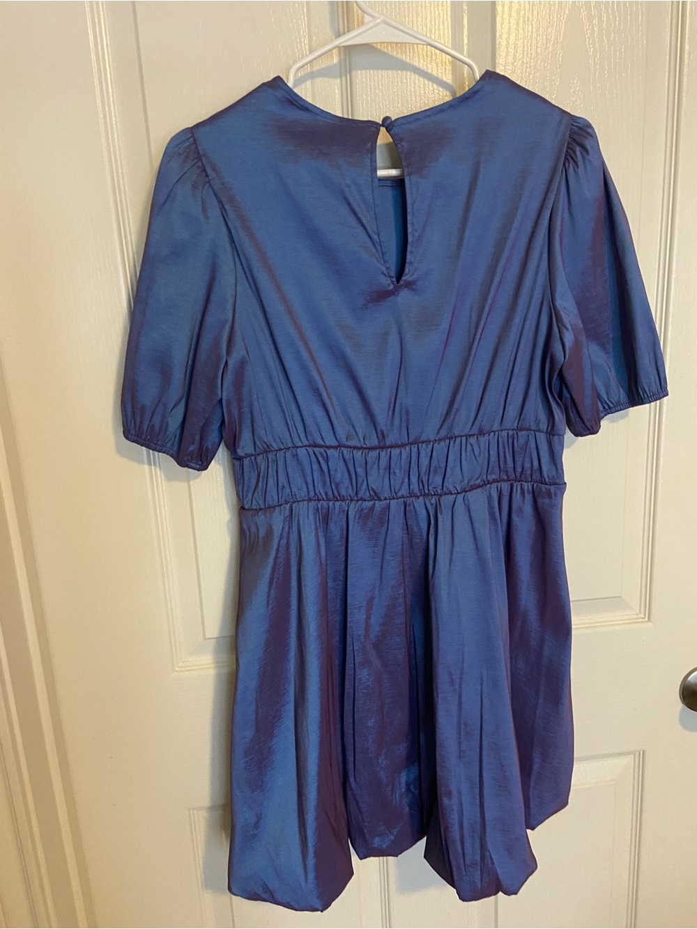 Blue and purple Puff Sleeve Midi Dress - Picture 4 of 4